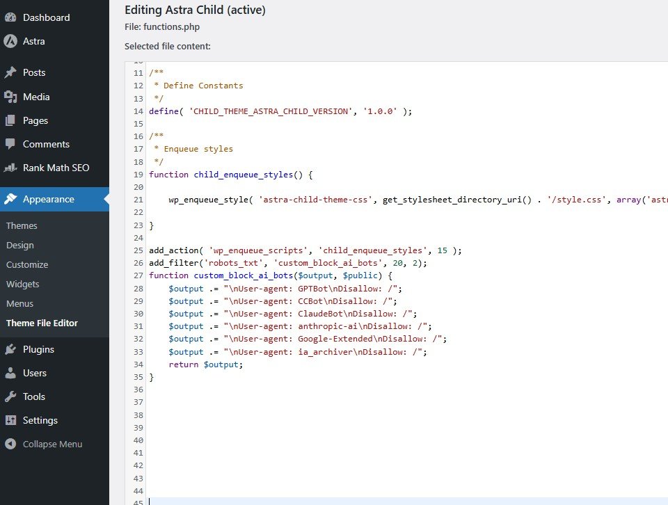 Block-AI-Bots-in-WordPress-Without Plugin