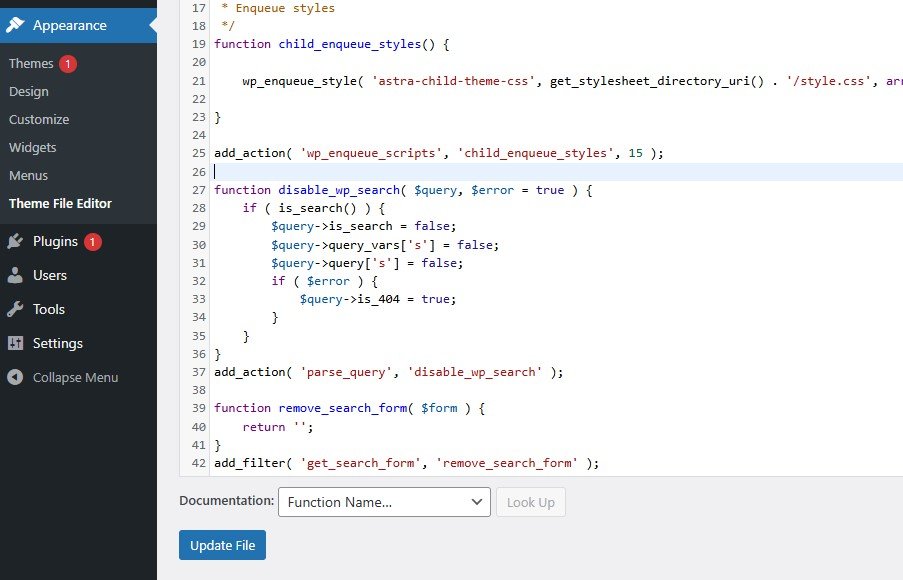 Disable WordPress Search Function
