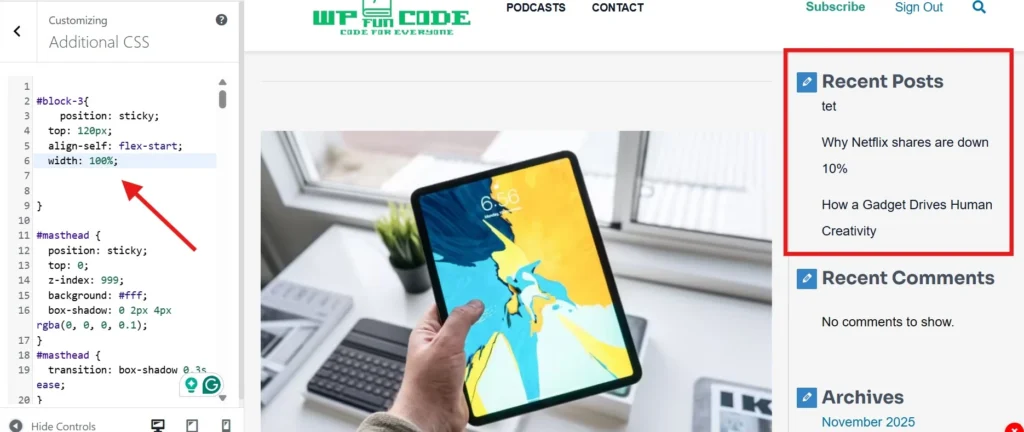sticky sidebar in wordpress without plugin fixed a widget